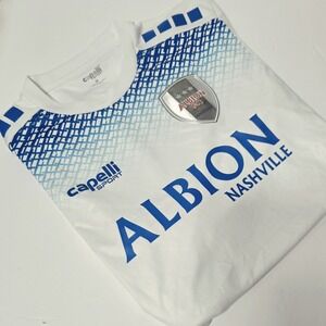 Albion SC Jersey Nashville M Capelli Sport White & Blue Silver Decal Badge S/Slv